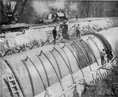  Completing The Arch Of A Section Of Cut-And-Cover Aqueduct By Depositing Concrete On Molds