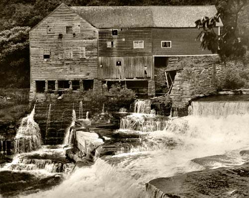 The old covered bridge, the mill and Bishop's Falls

