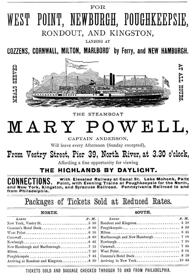 Ad for the steamer Mary Powell